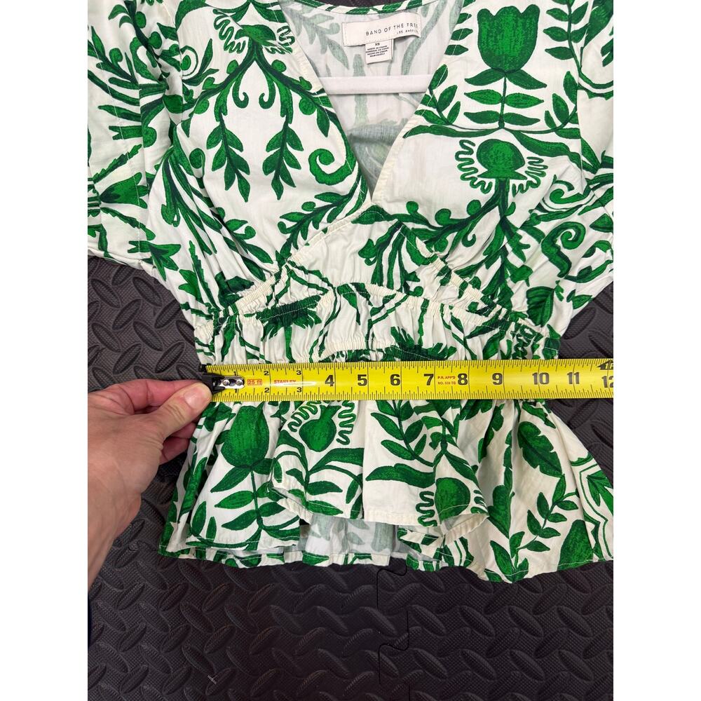 Green Botanical Blouse Euro Summer Peplum Puff Sleeve Cottagecore Top - Picture 8 of 8